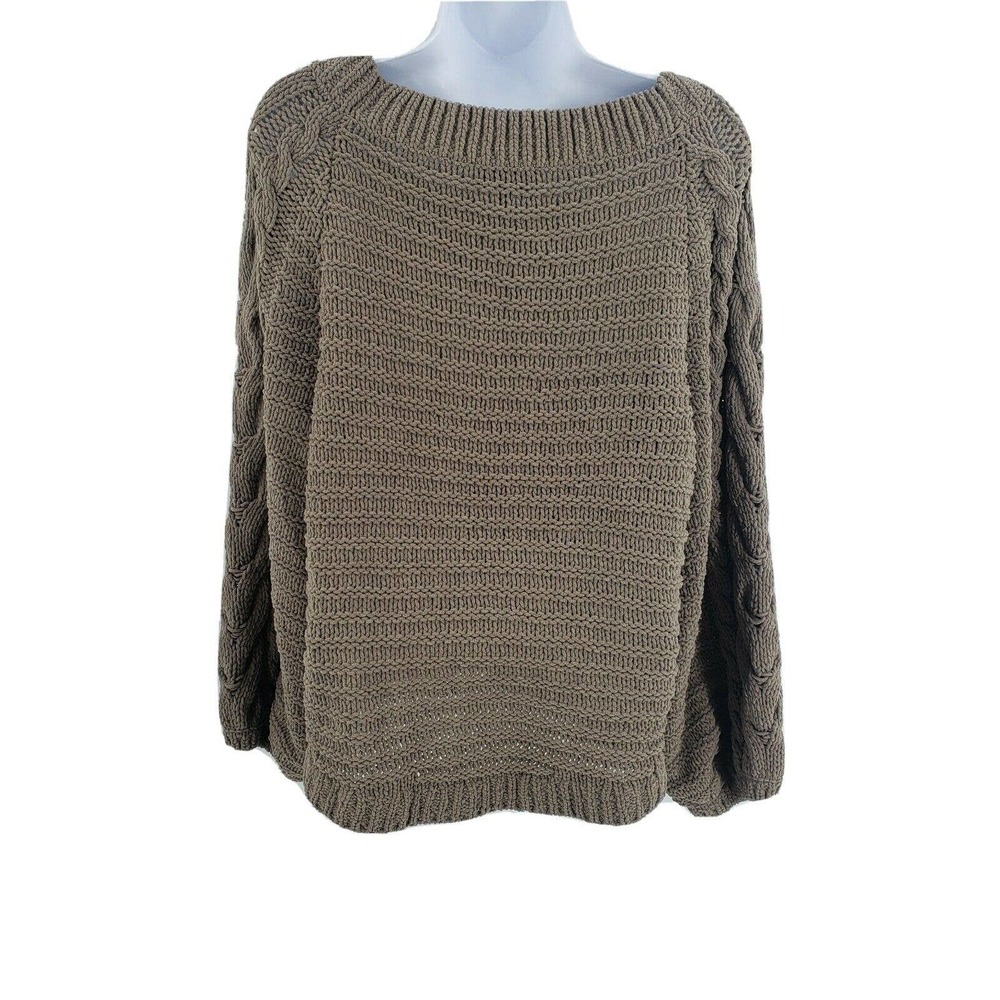 Express Cable Knit Balloon Sleeve Tan Sweater - Picture 5 of 11